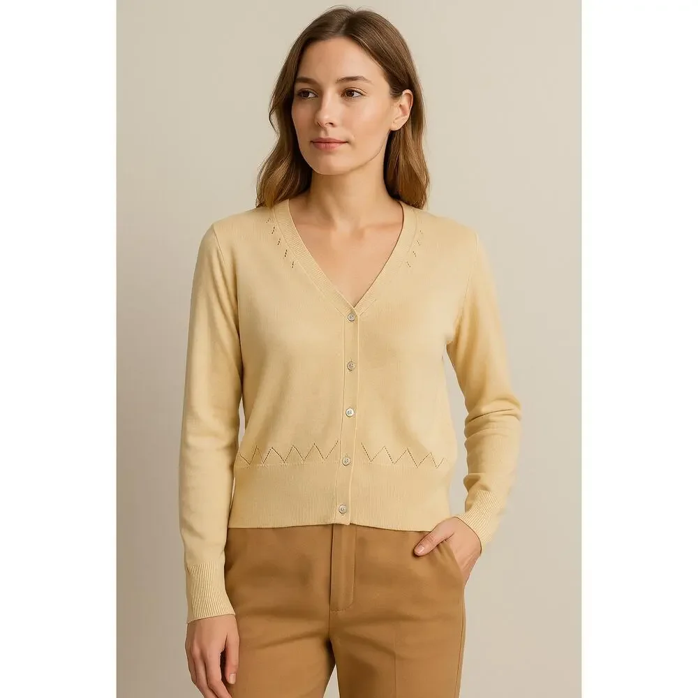 NWT Women's 100% Silk Cardigan S Butter Yellow Layering Minimalist Quiet luxury